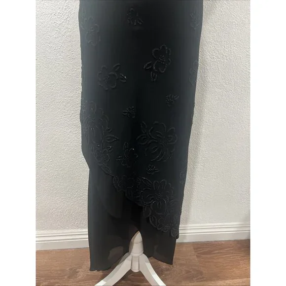 Vintage ONYX NITE Y2K Floral beads Black Maxi Dress Asymmetrical HemSz 12 -  bellamar.vacations